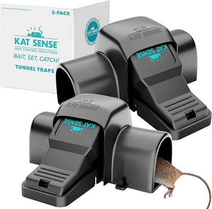 Kat Sense Dual Covered Rat & Chipmunk Traps Set of 2 - Humane Rat Trap Indoor & Outdoor Use