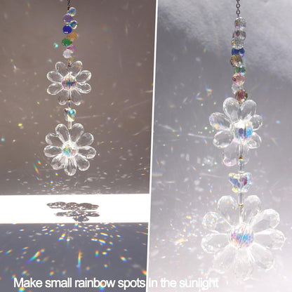 Crystal Flower Suncatcher Hanging Ornament, Rainbow Maker Window Sun Catcher Indoor Outdoor Patio