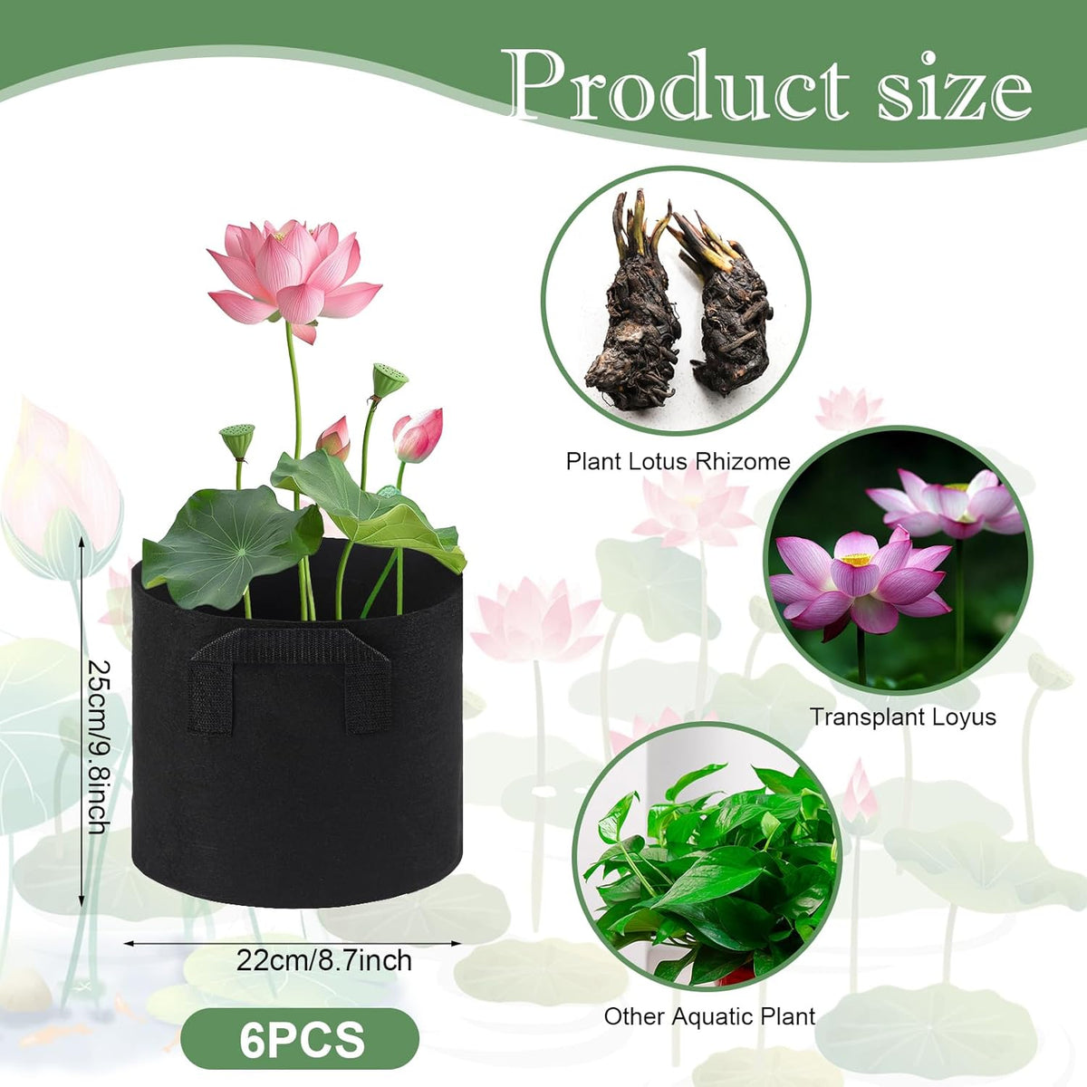 6Pcs Lily Plant Pots for Pond, Aquatic Pond Planter for Pond Durable Breathe Reusable Fabric Plant