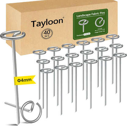 40 Pcs Landscape Fabric Pin Stakes, Thickened 8 Gauge Circle Top Garden Stakes, Galvanized Weed