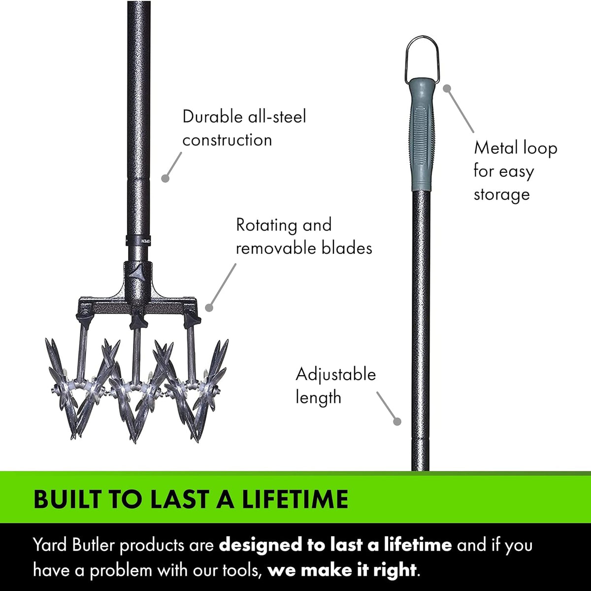 Yard Butler- Rotary Cultivator - Durable Garden Cultivator for Healthy Soil - Customizable Tiller