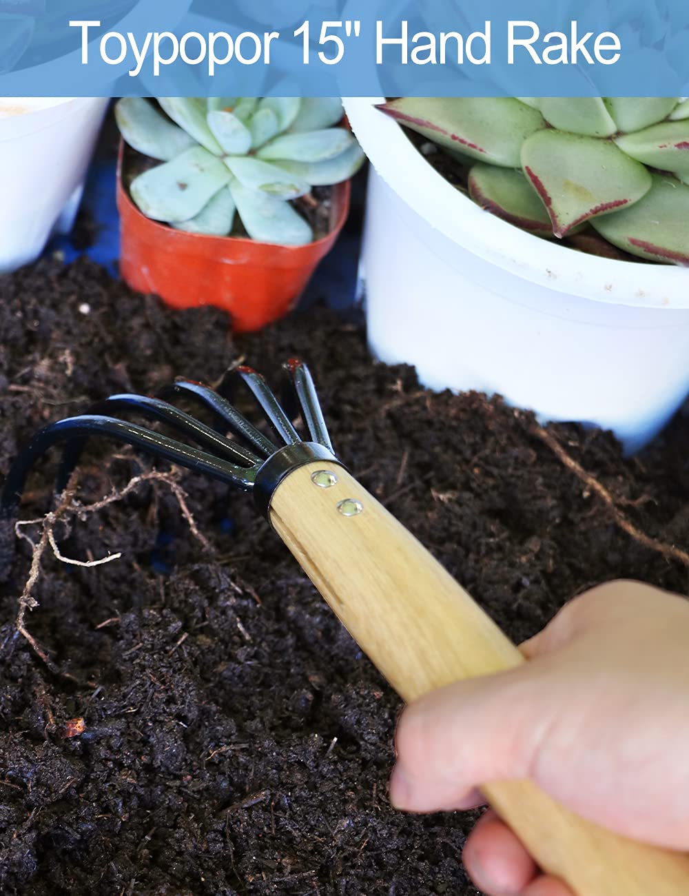 15" Gardeners Claw Rake | Military Grade Steel 6 Tines and Prime Wood Japanese Ninja Claw Garden