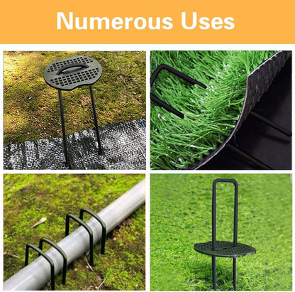 Bakulyor 150pcs Black Landscape Staples + 150pcs Buffer Washer, 6 Inch 11 Gauge Garden Stakes