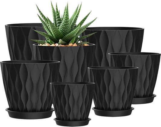 4/4.5/5/5.5/6/6.5/7 Inch Plant Pots,7 Pack Flower Pots with Drainage Holes and Trays,Plastic