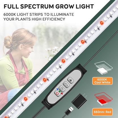 2 Bars Grow Light Strips for Indoor Plants with Auto ON/Off Timer 6/12/18H, 5 Dimmable Levels for