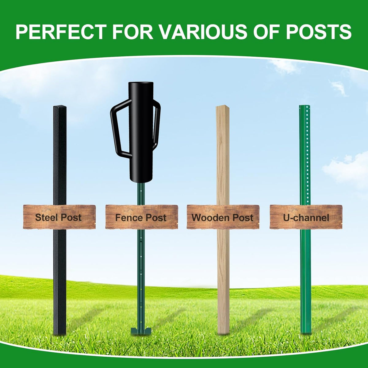 Fence Post Driver with Handle,17LB Hand Post Pounder,3.7 inches Inner Dia. Pole Rammer, Farm Wire