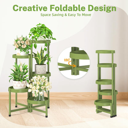 iDavosic.ly 5 Tier Folding Plant Stand Indoor Outdoor with Plastic Tray, Tiered Corner Flower