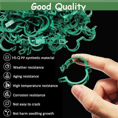 7Queen 100pcs Plant Support Clips - Green Tomato Clips for String Trellis, Grape Vine Clips for