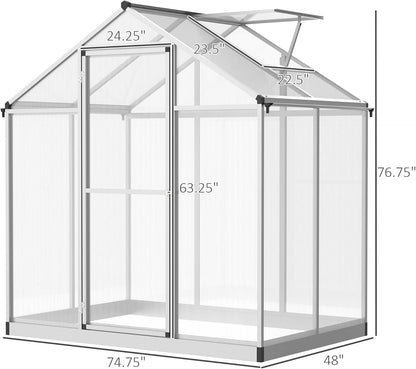Outsunny 4' x 6' Greenhouse for Outdoors, Polycarbonate Greenhouse with Rain Gutter and Roof Vent