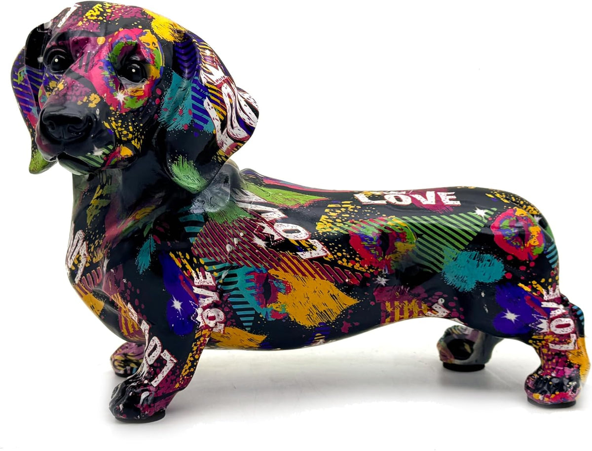 FUNSXBUG Colorful Dachshund Dog Statue Art Figurines Sculpture Collectibles Home Office Desktop