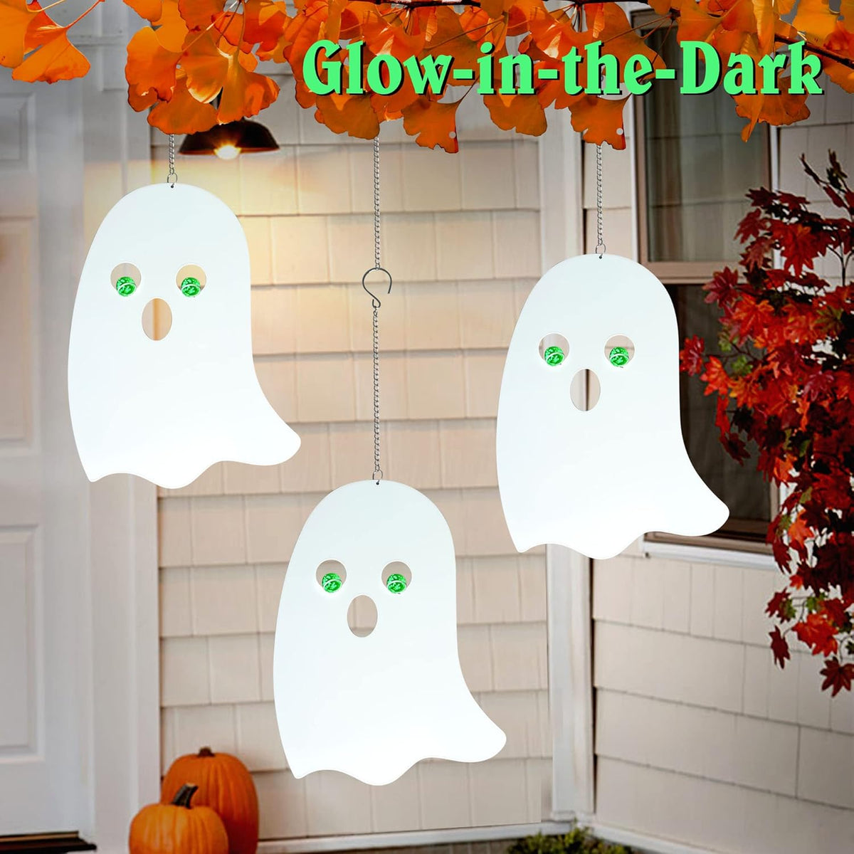 WAIU Outdoor Metal Hanging Ghosts, Halloween Decoration, Glow-in-The-Dark Ghosts, Silhouette