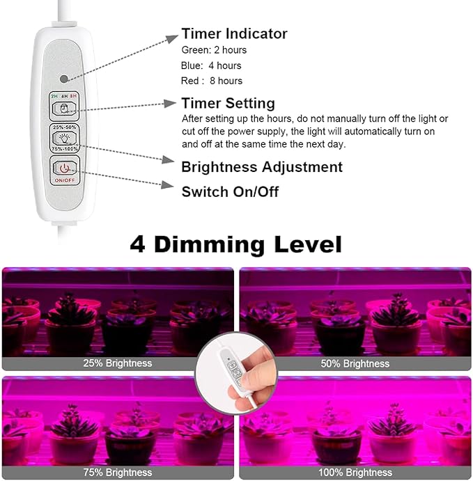 Mosthink LED Grow Light for Indoor Plants, 20W Grow Light Strips with Auto On/Off Timer, 48 LEDs /4