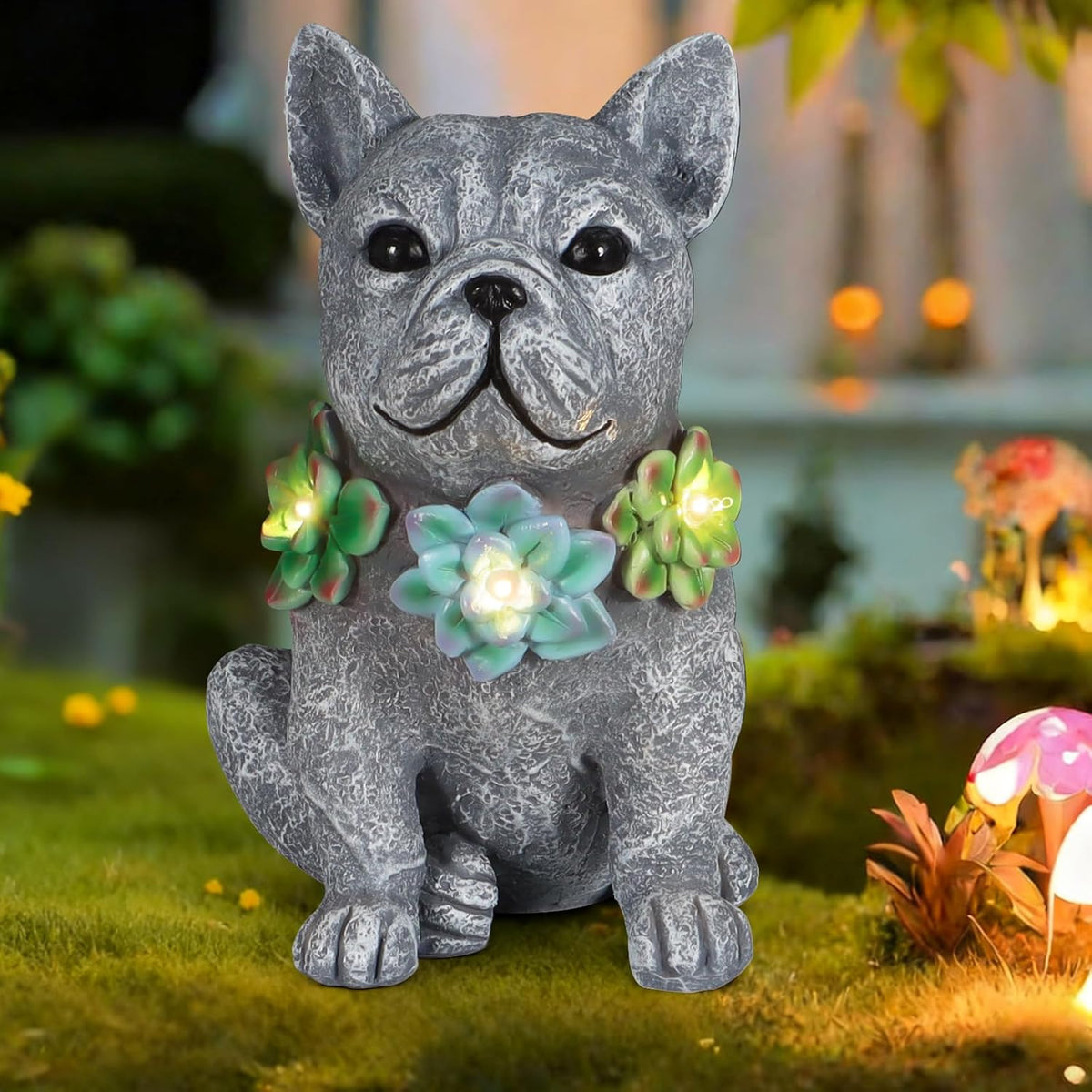 Solar Garden Statues Dog with Succulent and LED Lights Birthday Gifts for Women Mom Grandma Solar