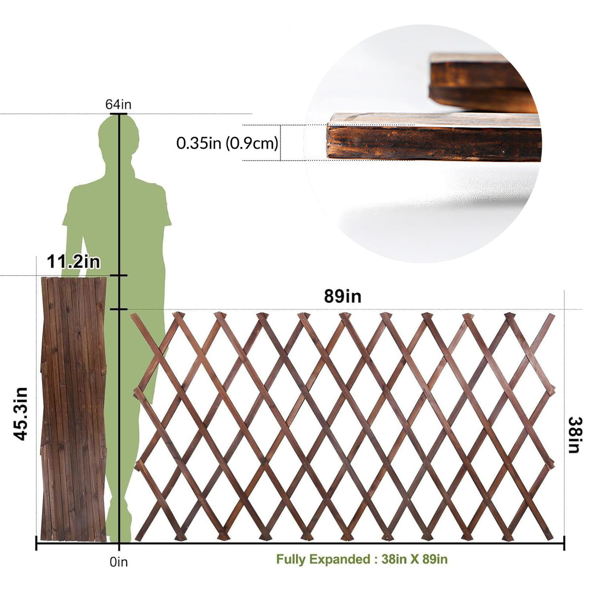 Expandable Garden Trellis, 38" x 89" Large Wooden Lattice Fence Wall Panel Lattice Trellis for