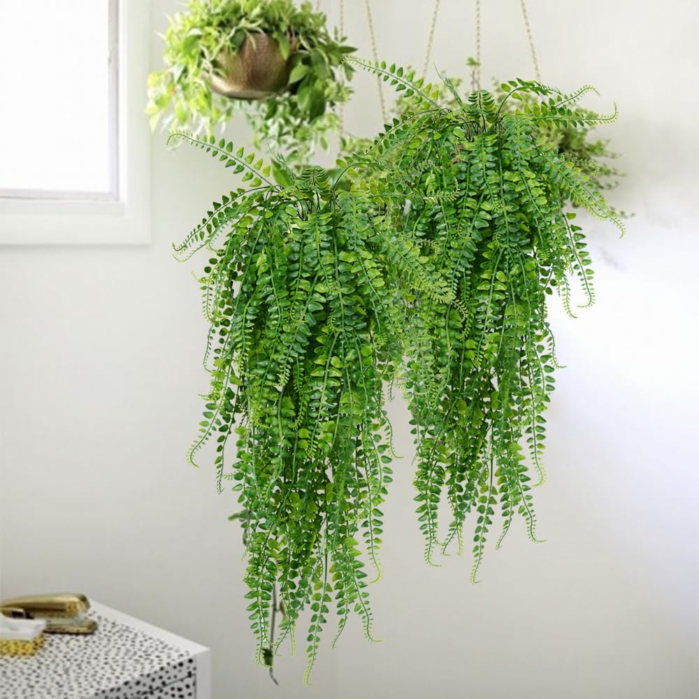 6 Pcs Artificial Hanging Ferns Plants Fake Hanging Plants Fake Ivy Boston Ferns Vine Outdoor Indoor