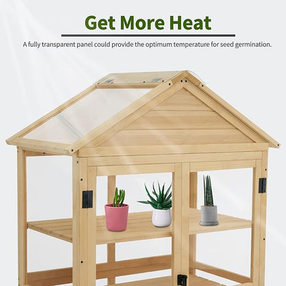 Macrout 3-Tier Solid Wood Cold Frame Greenhouse Cabinet Adjustable Shelves, Dual-Use Insulated Shed