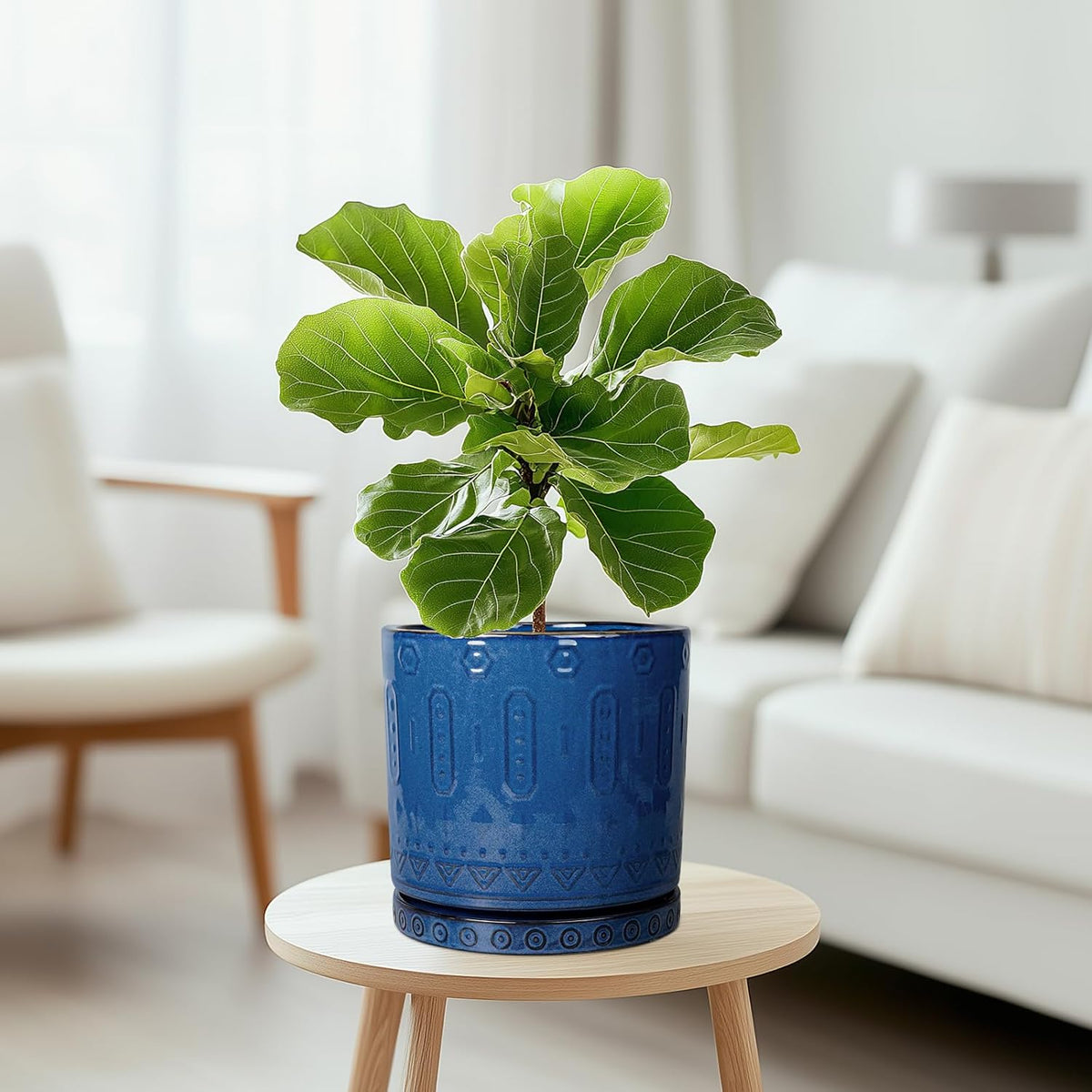 Ceramic Planter - 8 Inch Plant Pot Indoor with Drainage Holes and Saucer Round Planter Outdoor