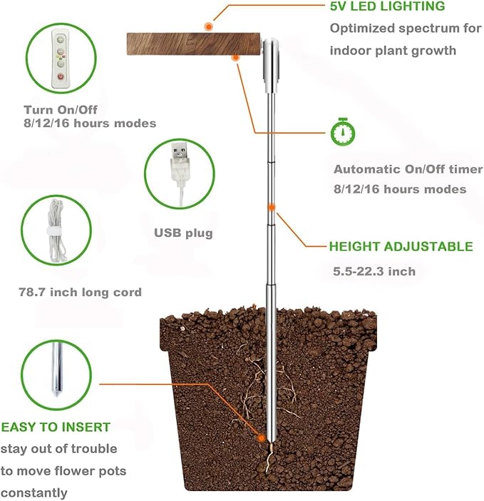 yadoker Plant Grow Light, LED Growing Light Full Spectrum for Indoor Plants,Height Adjustable