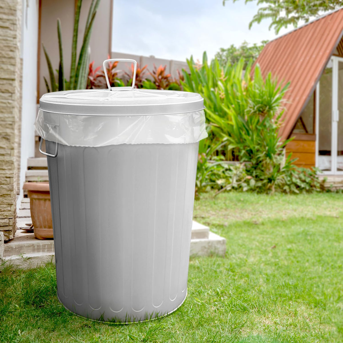 Plexon Large Metal Trash Can with Lid 20 Gallon, Decorative Outdoor Trash Can Heavy Duty Galvanized