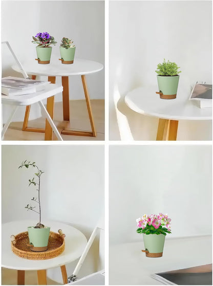 5 Pack 5 inch Self-Watering Pots, African Violets Planter with Drainage Holes and Reservoir, Green