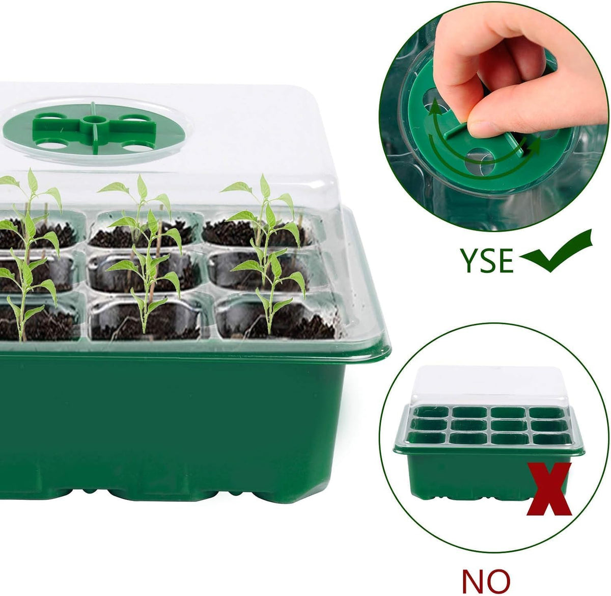 Seed Starter Tray, 12 Set Seedling Kits with Adjustable Humidity Dome, Plant Starter Kit for Seeds