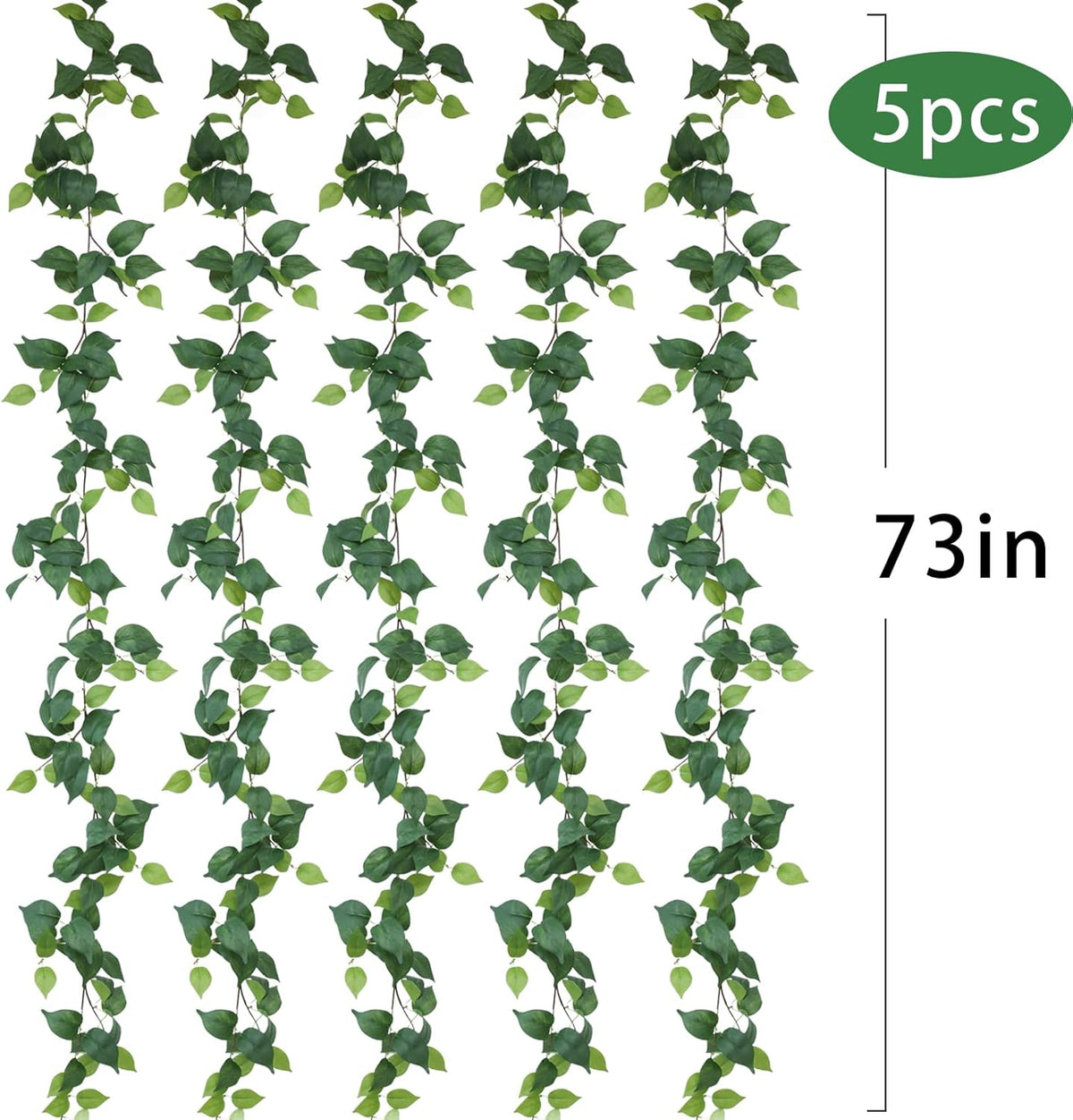 mizii 5 Pack 365" Artificial Scindaps Vines Garland Fake Vine with Silk Green Leaves Faux Hanging