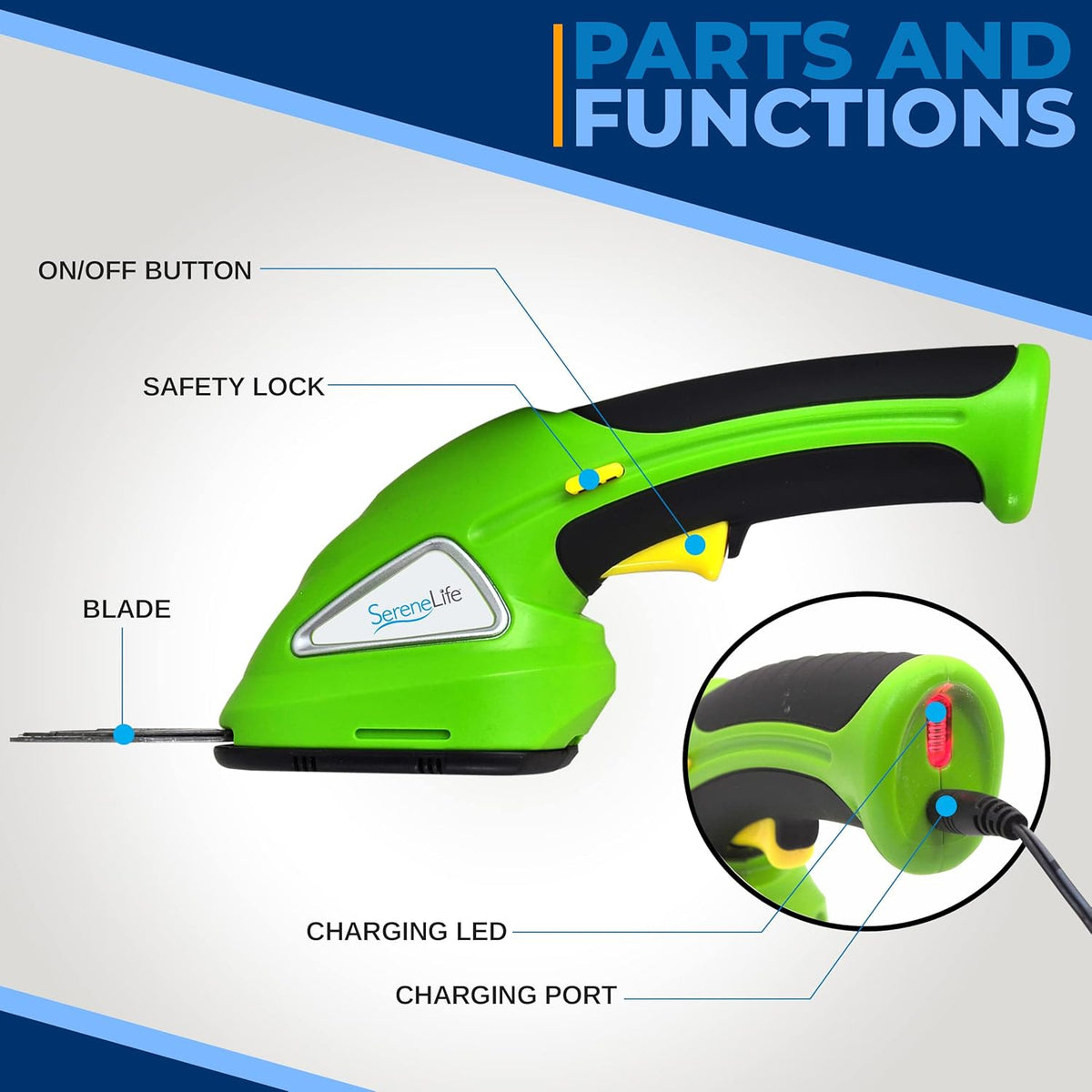 Pyle Cordless Handheld Grass Cutter Shears | Portable Lightweight Electric Hedge Shrubbery Trimmer
