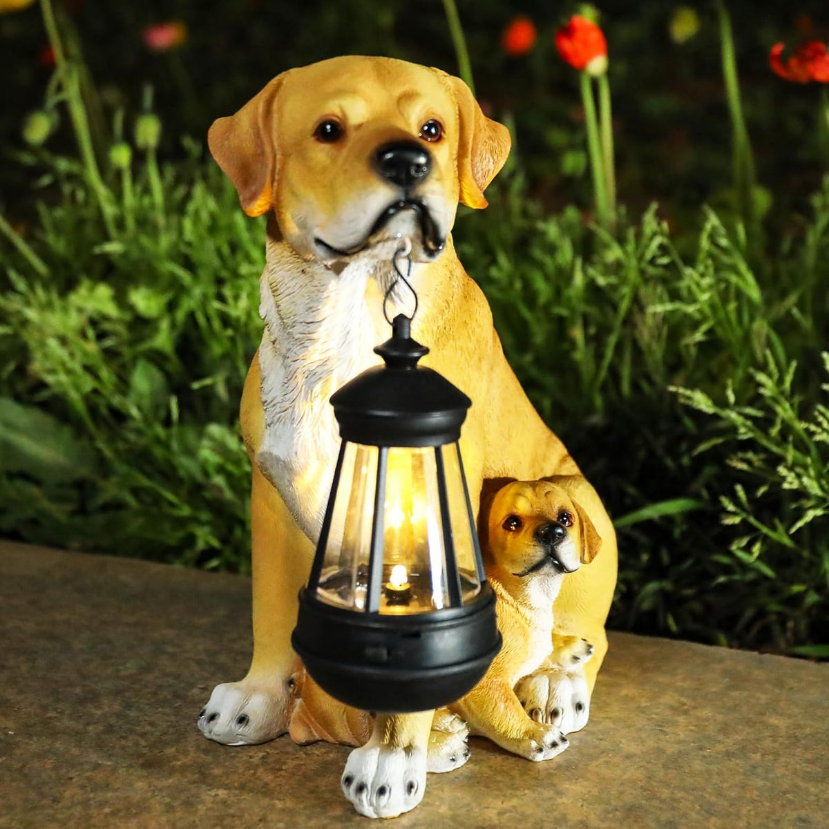 Garden Dog Statues Outdoor Decor, Solar Lights Outdoor Labrador Figurine Solar Dog Ornaments for