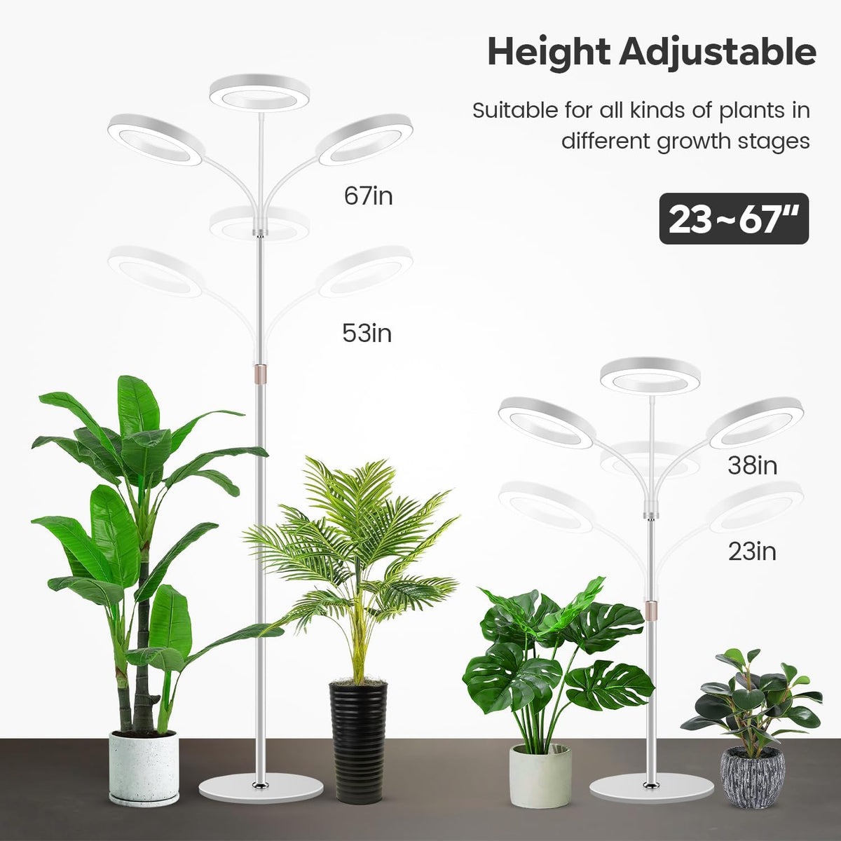 Garpsen Floor Plant Light, Full Spectrum 252 LEDs Grow Light for Indoor Plants with Base, 3 Color