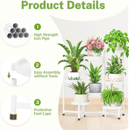 iDavosic.ly 7 Tier Folding Plant Stand Indoor Outdoor with Plastic Tray, Tiered Corner Flower
