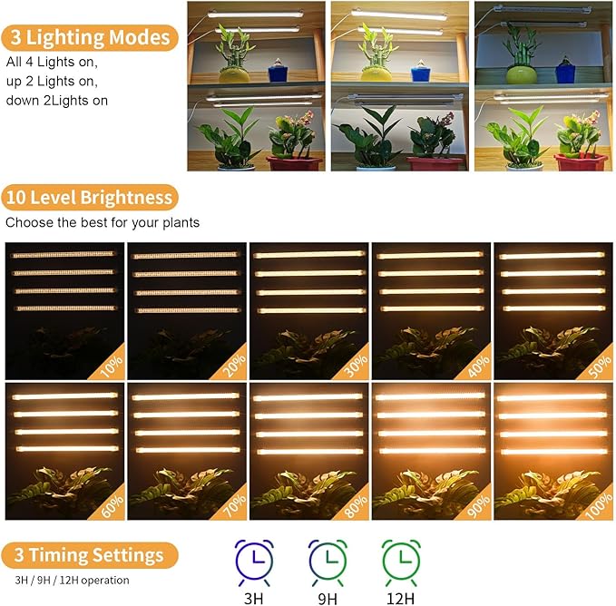 LED Plant Grow lamp, 3500K Full Spectrum Growing Light Strips for Indoor Small Plants with 3/9/12H