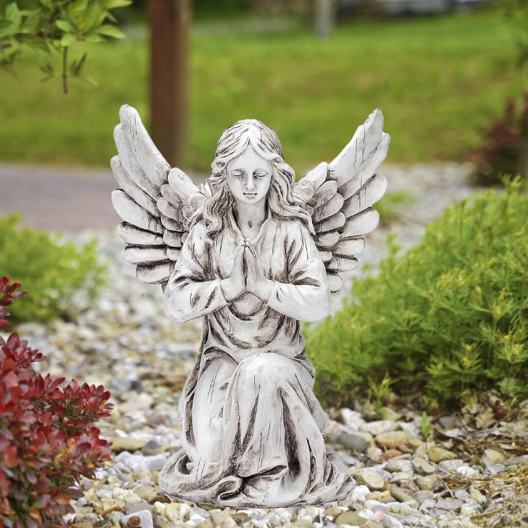 Praying Angel Garden Statue – Outdoor Kneeling Angel Figurine for Yard, Patio, Memorial Decor