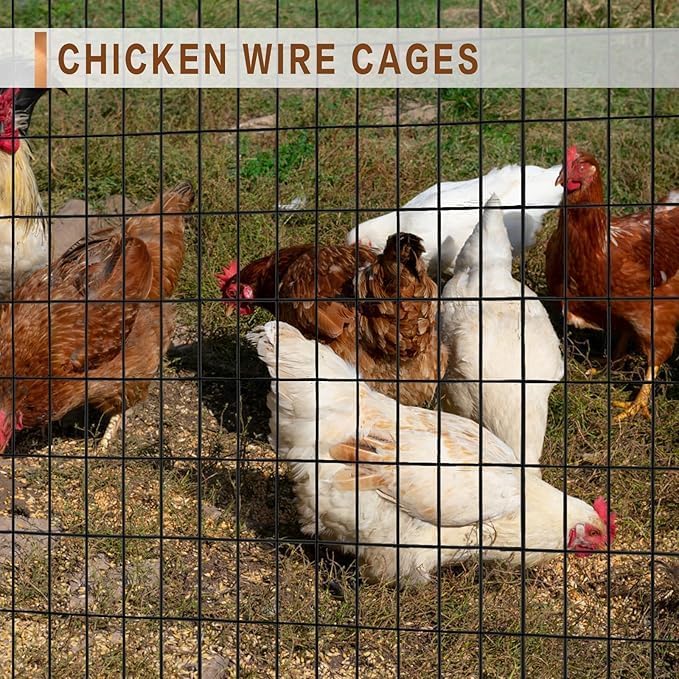 Tongmo 4 ft x 50 ft Black PVC Coated Welded Wire Fence, 16GA Garden Chicken Wire Fence Roll, Mesh