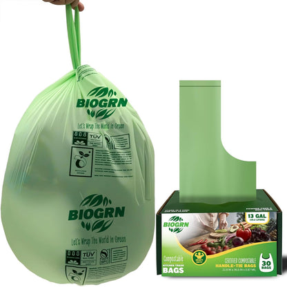 10-13 Gallon Compostable Trash Bags with Handles 30 Bags compost bags Food Scrap Green Waste Bags