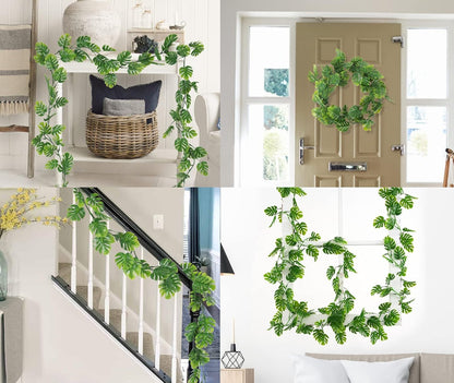 RECUTMS 2Pcs Artificial Monstera Leaf Vines 5.9FT Fake Hanging Plants Ivy Faux Tropical Palm Leaves