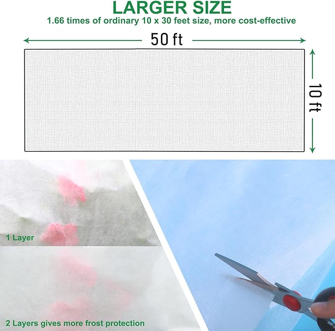 KLEWEE Plant Covers Freeze Protection 10 x 50 Ft, 1.05 oz/yd² Thicker Frost Cloth Plant Freeze