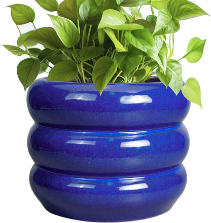 SQOWL 8 Inch Plant Pot - Ceramic Planter Indoor Plant Pot with Drainage Hole Outdoor Flower Pot