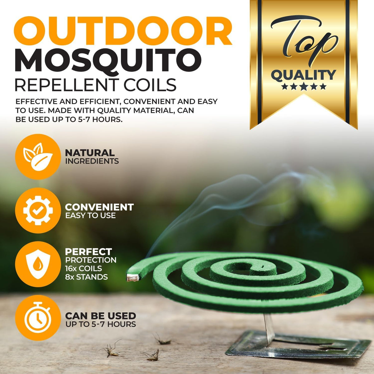 Mosquito Repellent Coils - Outdoor Use Reaches Up to 10 feet - Each Coil Burns for 5-7 Hours (Four