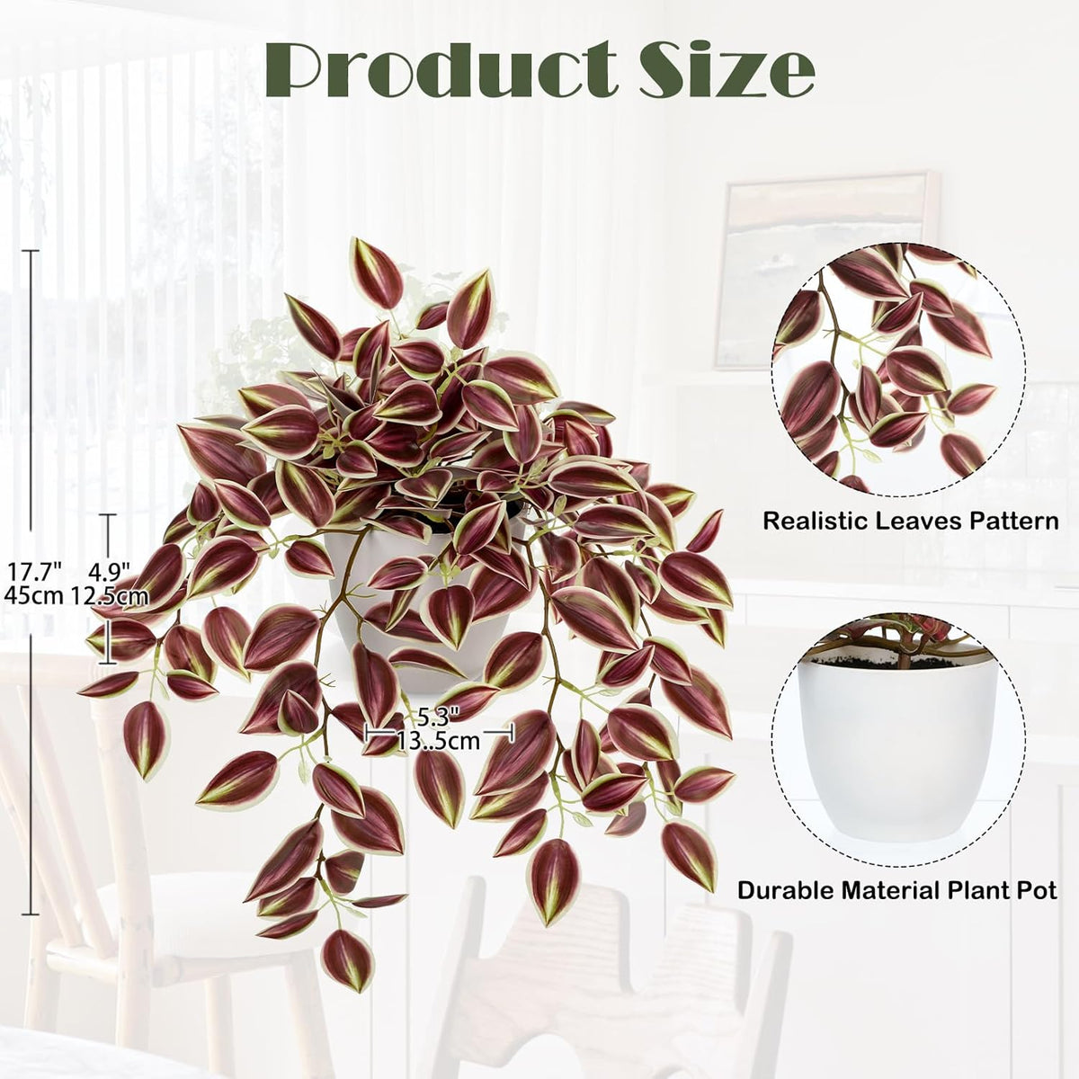 Briful Faux Plants Indoor Fake Potted Silk Plants Artificial Watermelon Peperomia Draping Plant for