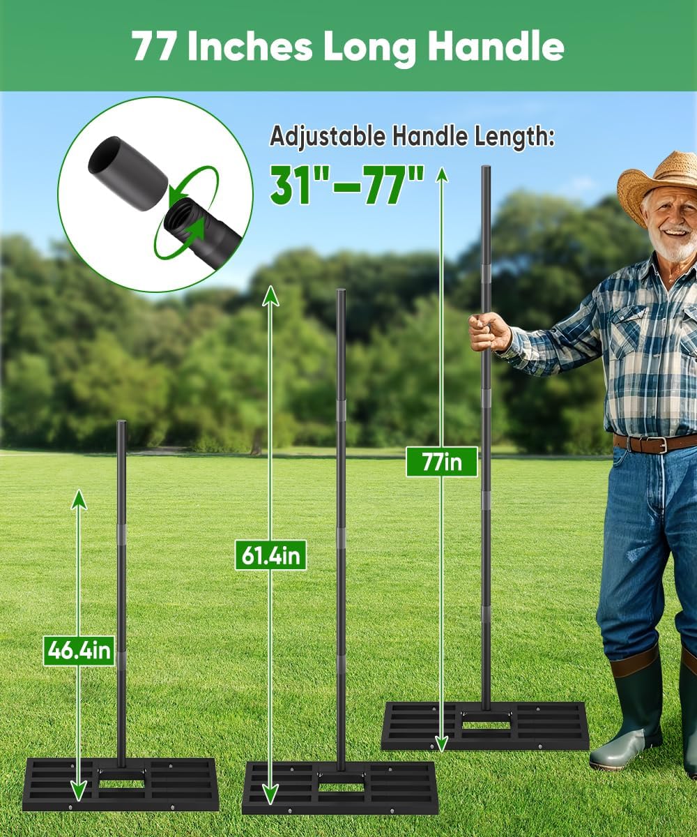 44x10 inch Lawn Leveling Rake, Upgraded Lawn Leveler Tool Heavy Duty Reinforced Connection, Garden