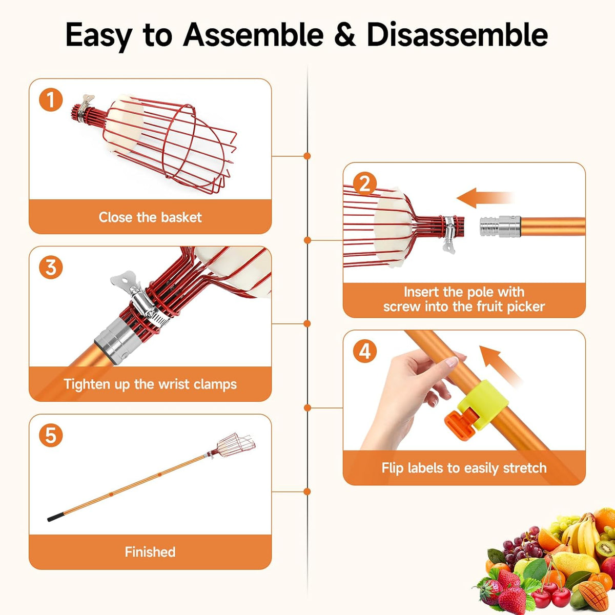 SAN LIKE Fruit Picker Tool 18FT Telescoping Fruit Picker Pole, Easy to Assemble Twist-On Apple