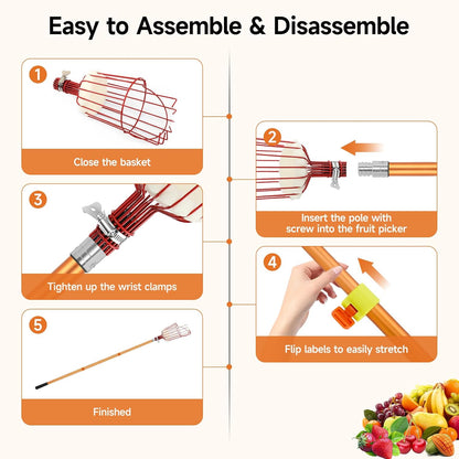 SAN LIKE Fruit Picker Tool 18FT Telescoping Fruit Picker Pole, Easy to Assemble Twist-On Apple