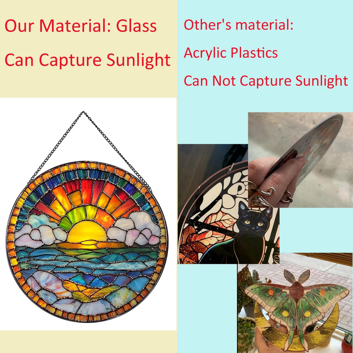 20cm/7.87inch Hanging Stained Glass for Windows,Sunrise Stained Glass Suncatcher Garden Hangings