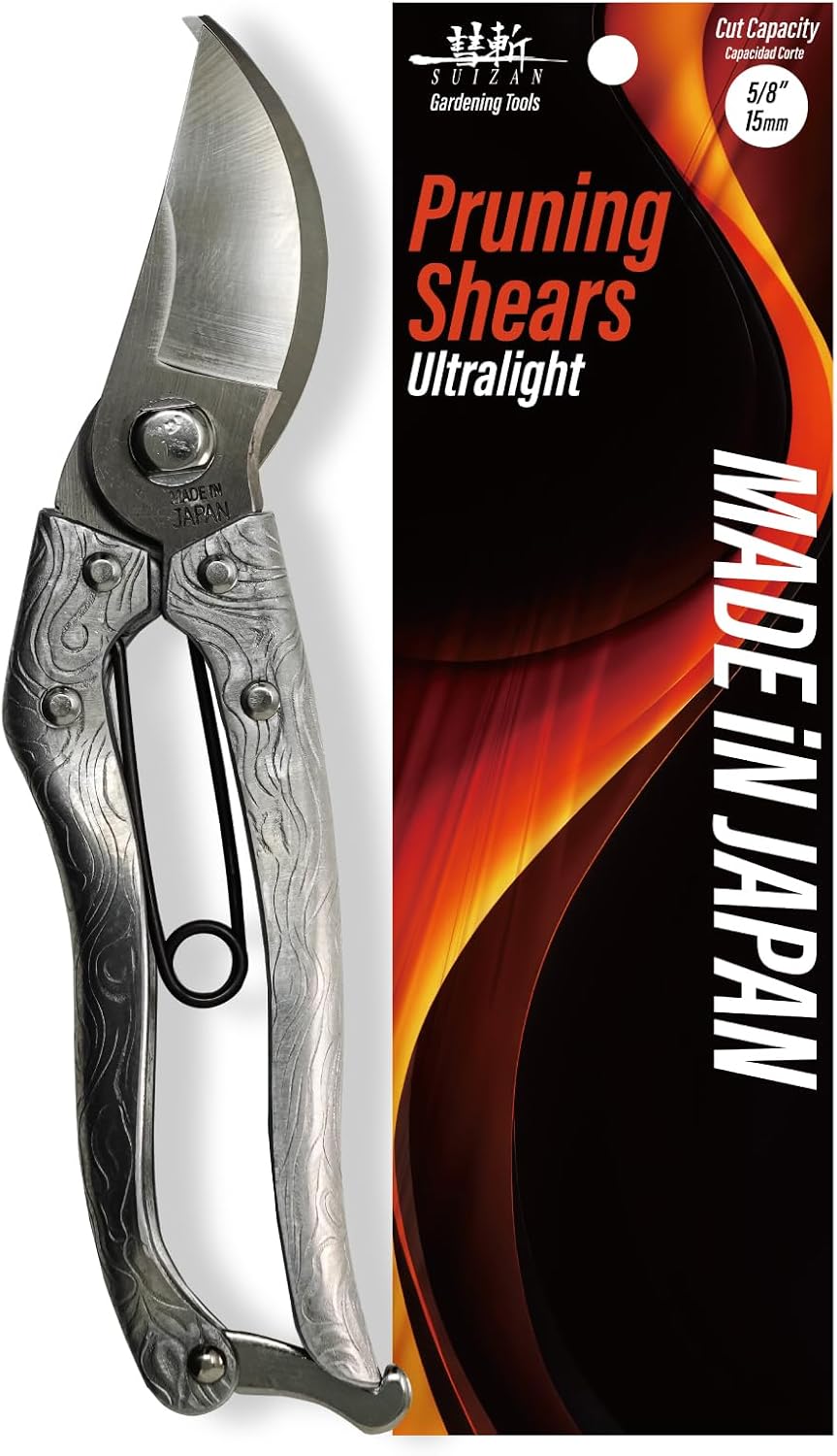 SUIZAN Bypass Pruning Shears 8” Forged Aluminum Handle - Professional Japanese Hand Pruners Garden
