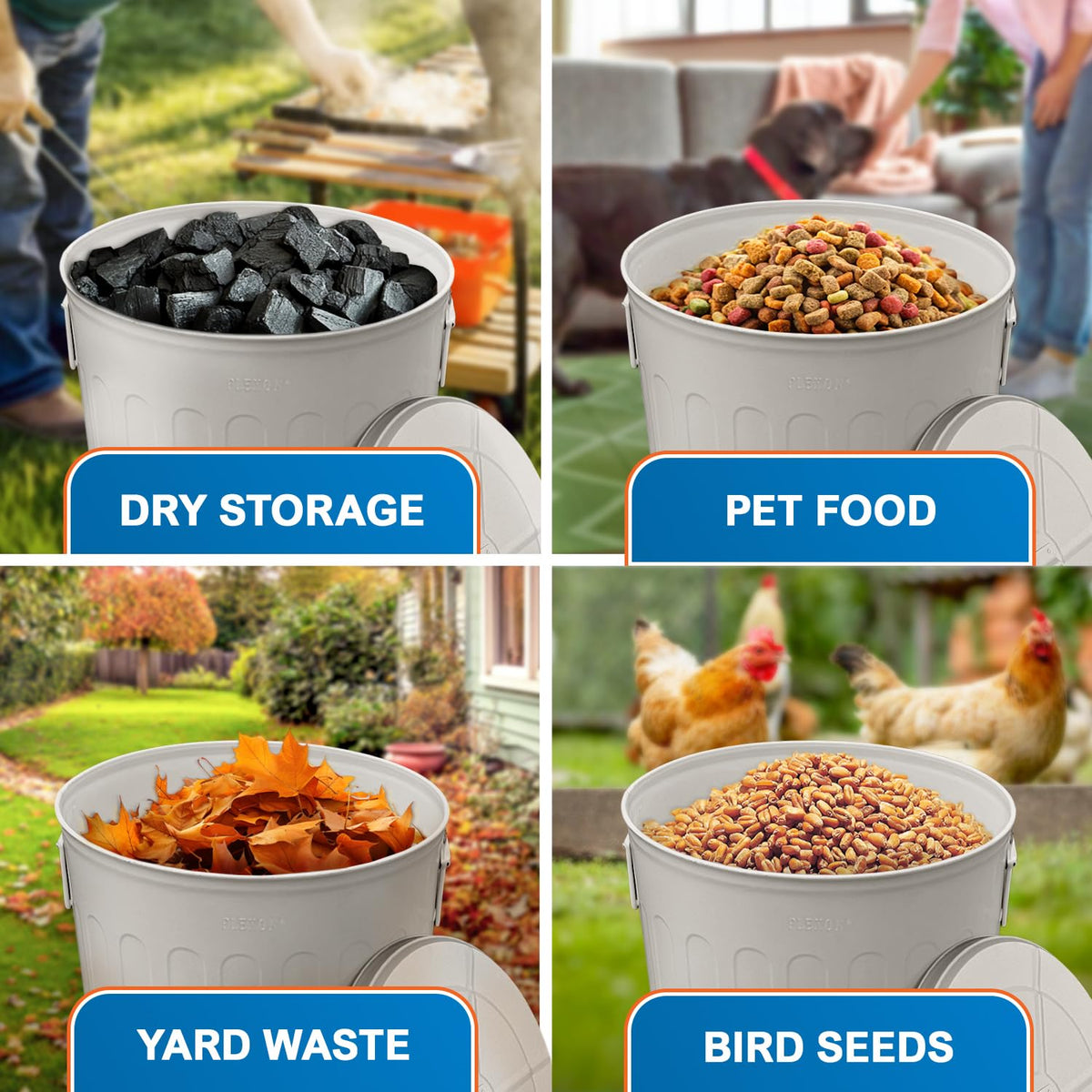 Plexon Large Metal Trash Can with Lid 20 Gallon, Decorative Outdoor Trash Can, Heavy Duty