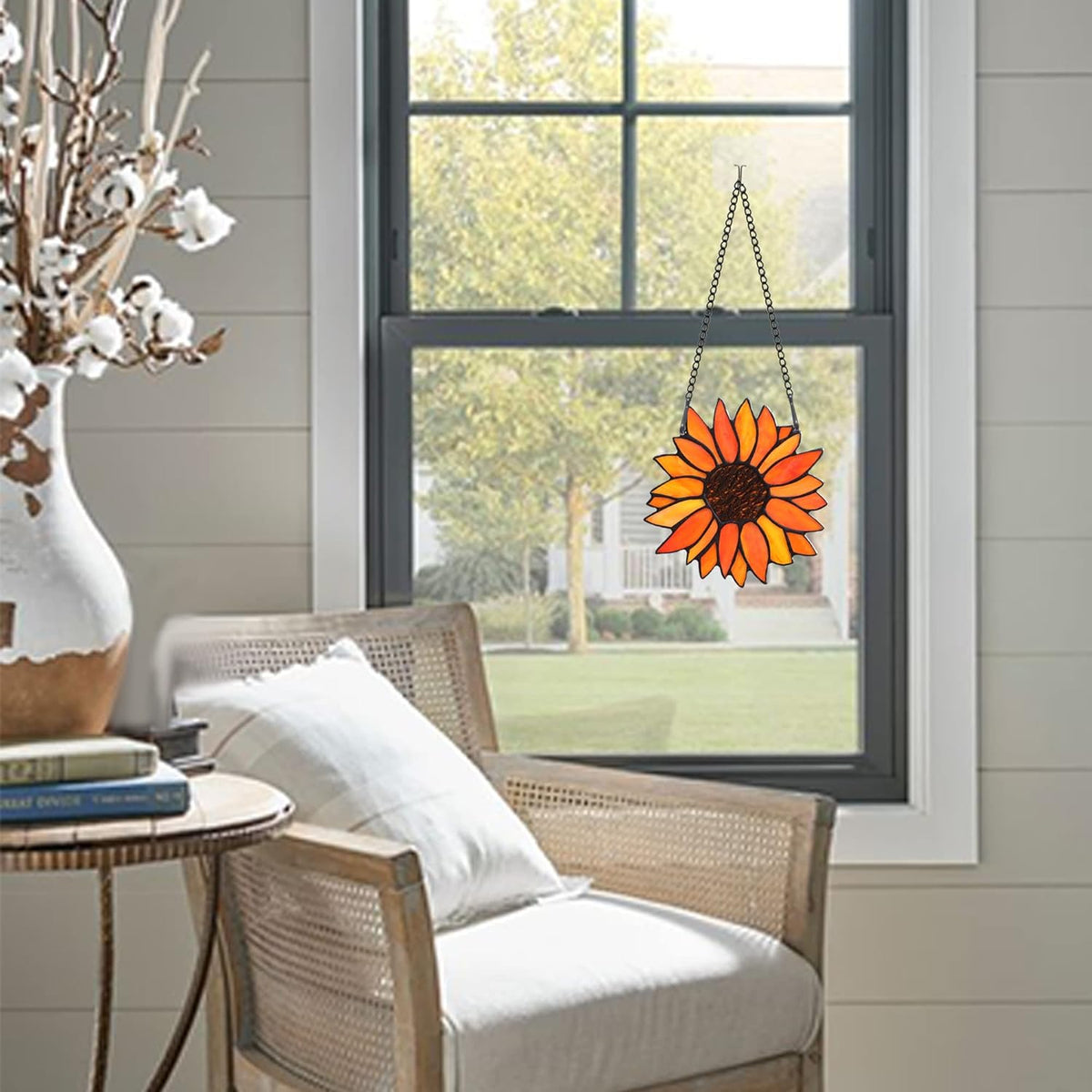 Sun Flower Suncatcher Stained Glass Window Hangings, Sunflower Decor Wall Art for Kitchen