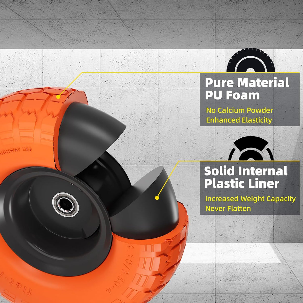 【UPGRADED】4.10 3.50-4 Tire and Wheel, 10 Inch Flat Free Tires 4 Pack with 5/8” Axle Bore Hole and