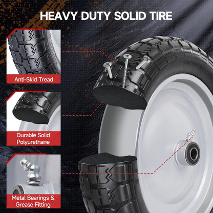 4.80/4.00-8 Tire and Wheel, 14.5" Flat Free Wheelbarrow Tire, 5/8" 3/4" Bearings Universal Solid