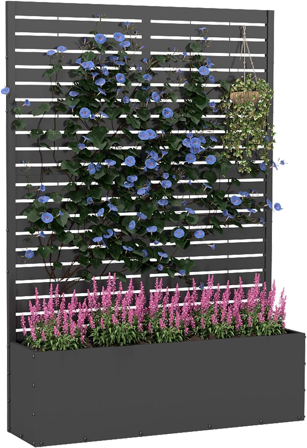 Metal Planter Box with Trellis,70.9"x47.2"x15.7" Raised Garden Bed with Drainage Holes, Privacy