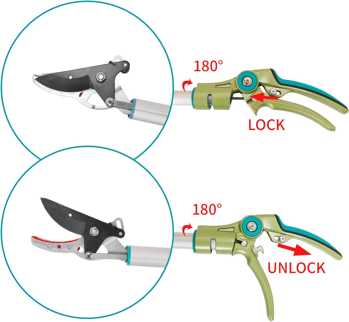 GARTOL Cut & Hold Pole Pruner, 4.2 FT Lightweight Fruit Picker with 180° Rotating Handle, SK5 Steel